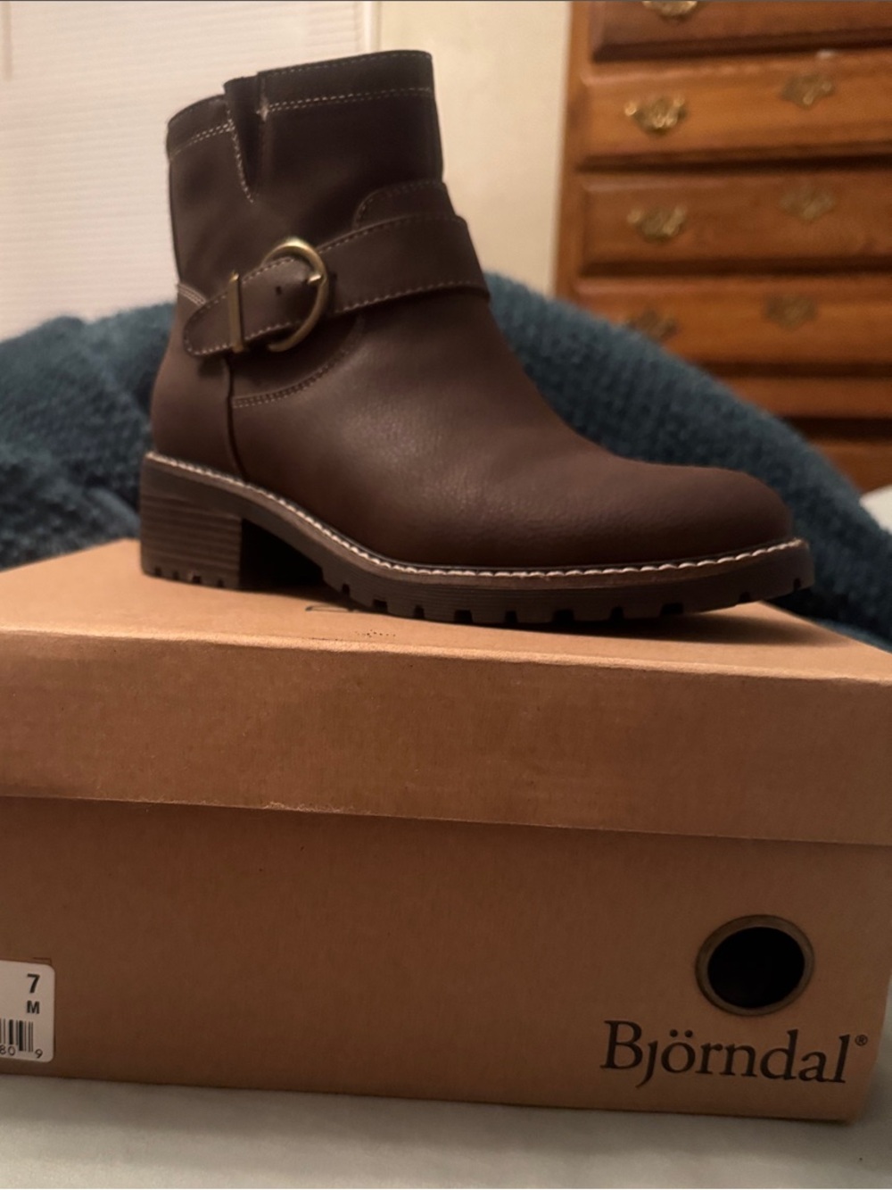 Bjorndal Dark Brown Leather Ankle Boot with Buckle Strap